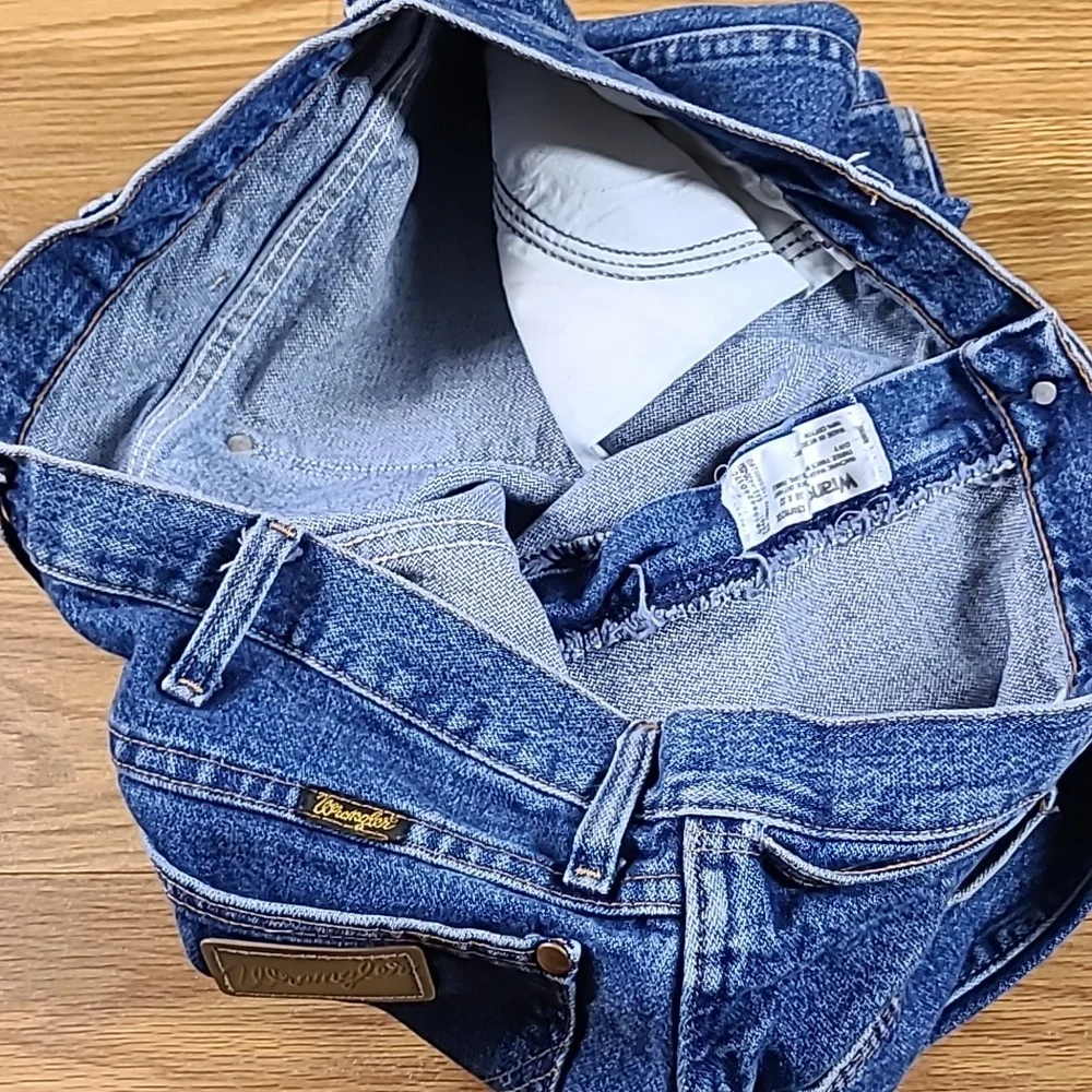 WRANGLER VINTAGE MENS STRAIGHT FADED DISTRESSED BLUE JEANS 38x31